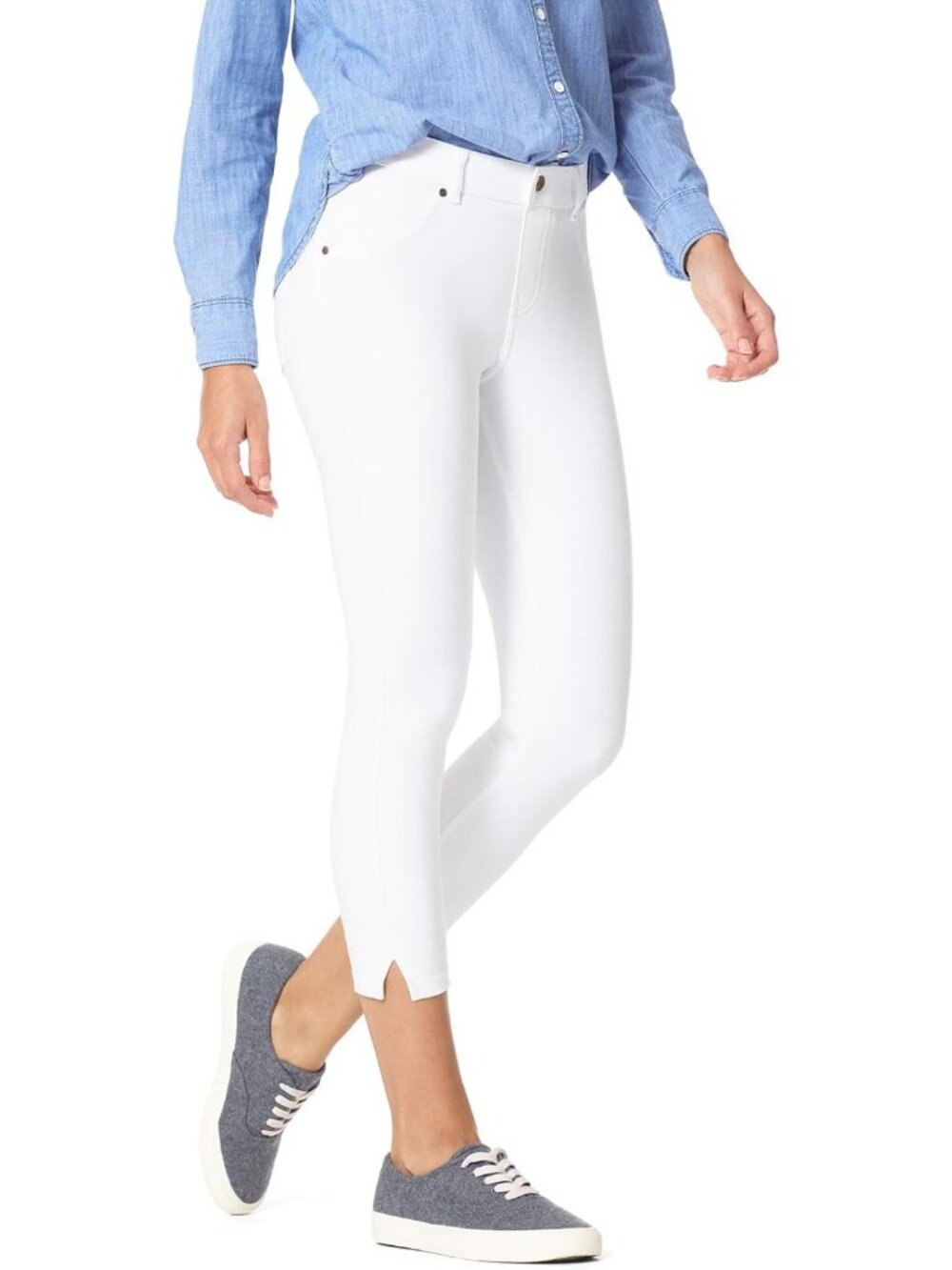 Stylish Ankle Slit Denim Capri Leggings for Women - Trendy Casual Wear